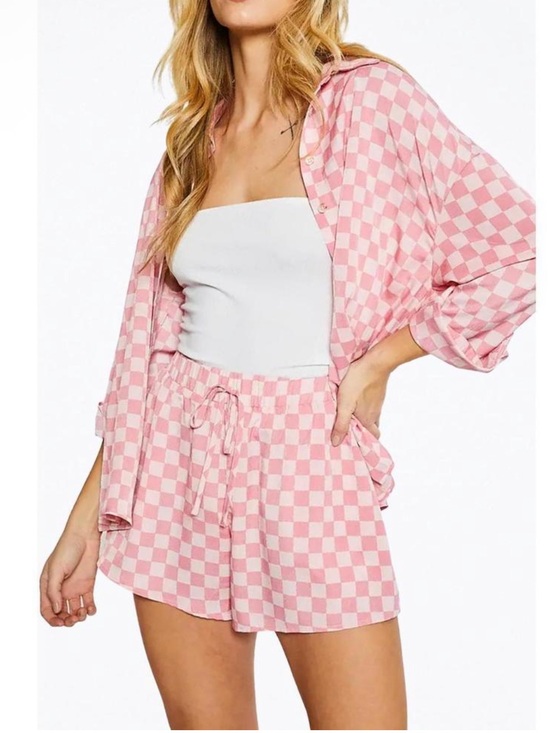 Pretty Garbage Tops - Pretty Garbage Pink Checkered Button-Down Shirt Oversized Large
